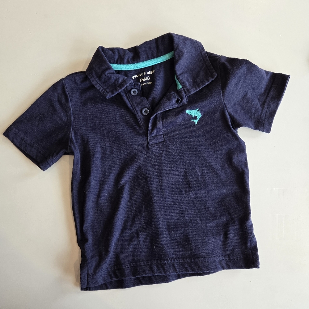 Peanut & Ellie Navy Blue Kids Polo Shirt with Shark Logo 18m